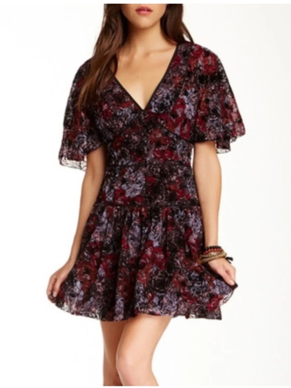 Free People Perfect Dream Dress Black Berry Combo Fit & Flare Size 4